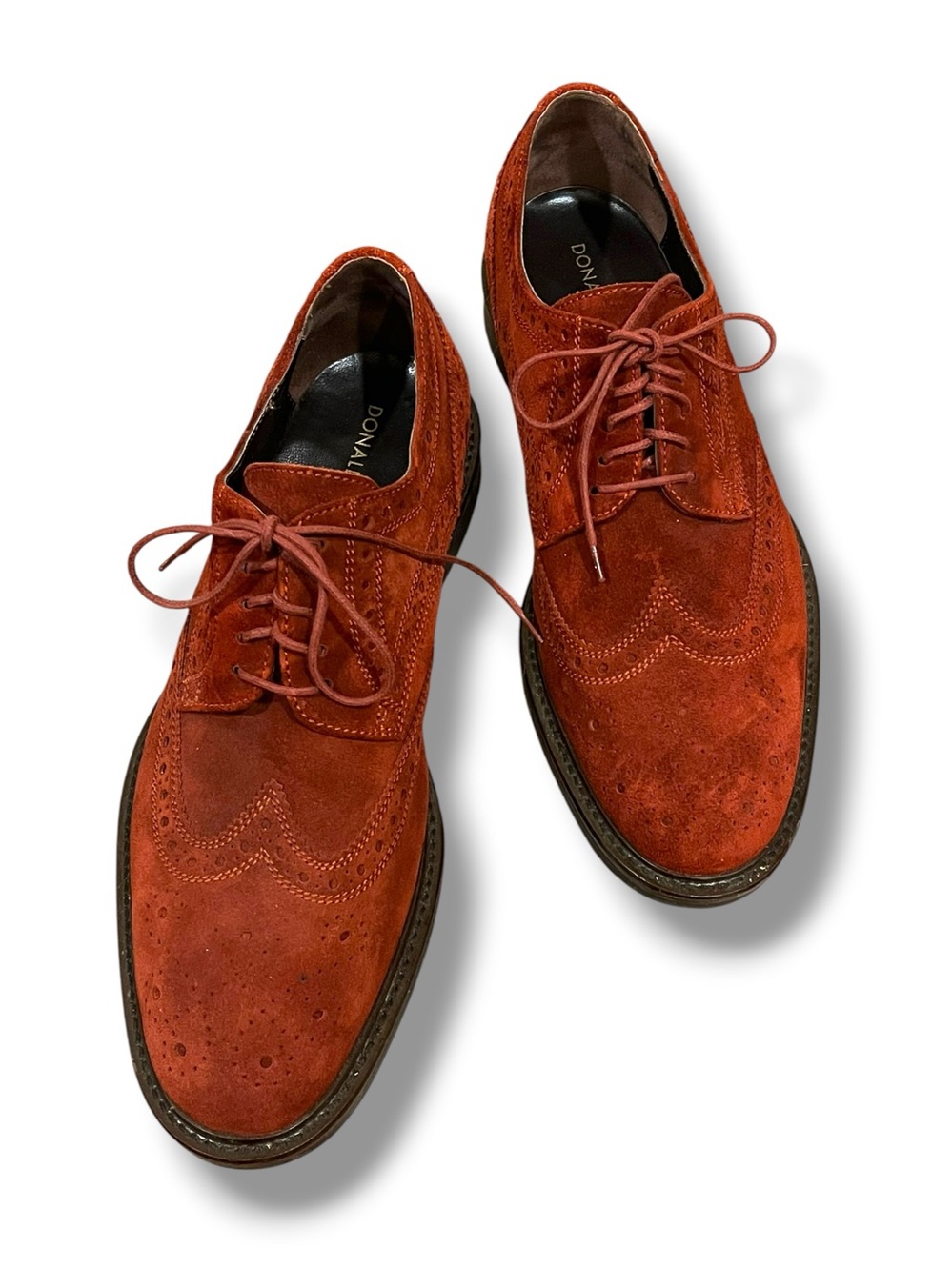 Donald Pliner Suede Oxfords Shoes Mens 10M Wing Tip Lace Up Rust Made in Italy
